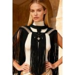 Obsidian fringe macramé cape