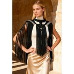 Obsidian fringe macramé cape